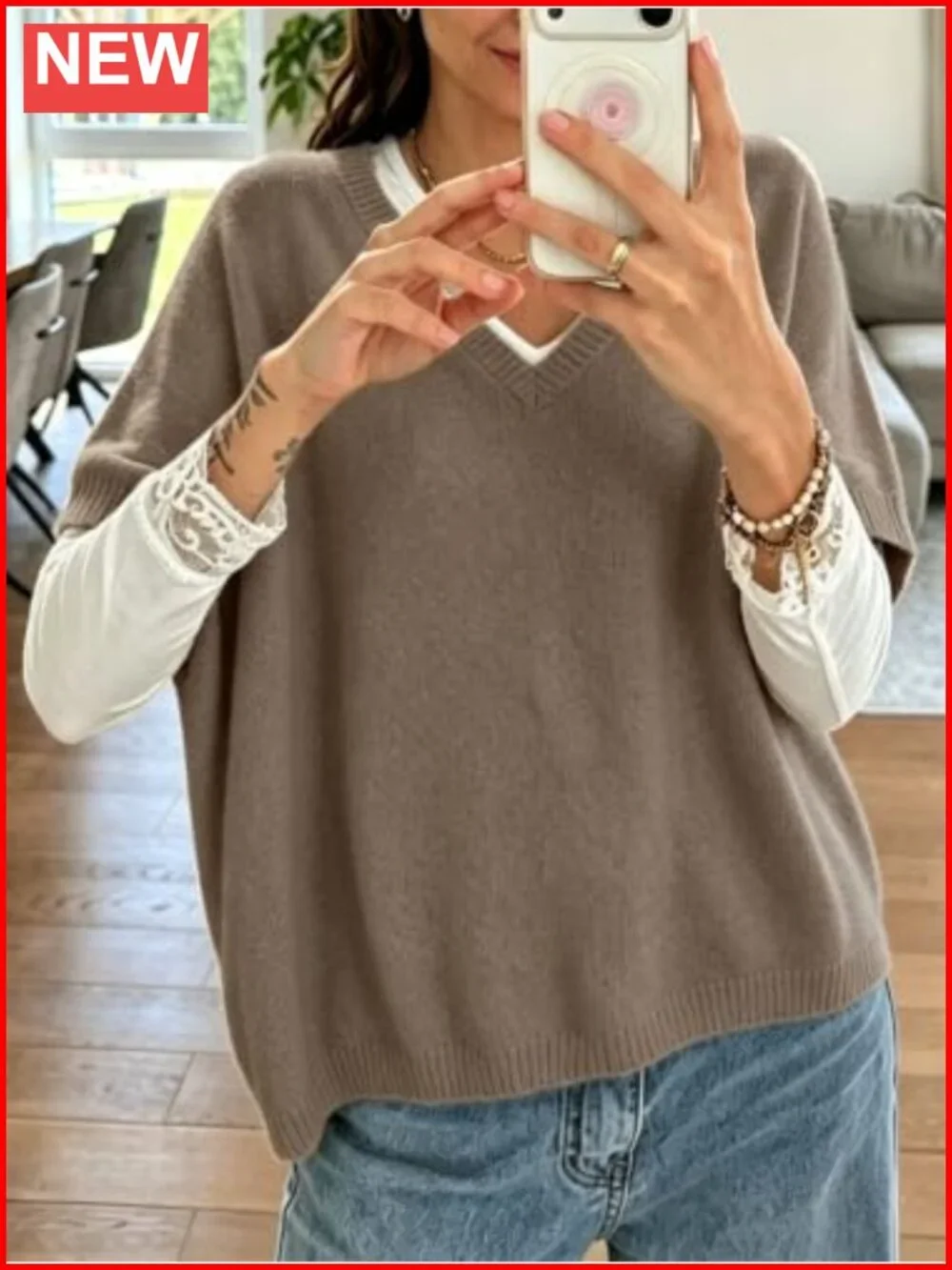 Women's Oversized Batwing Short Sleeve Knit Pullover Sweater